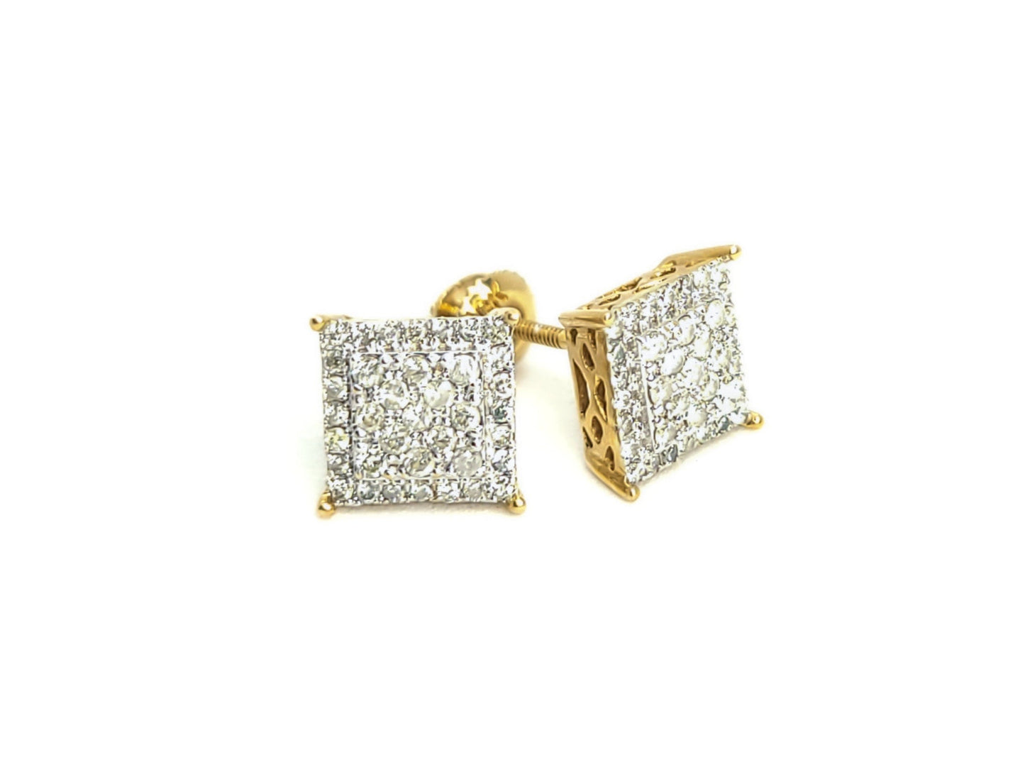 Pair of Gold Square & 0.60ct Diamond Studs