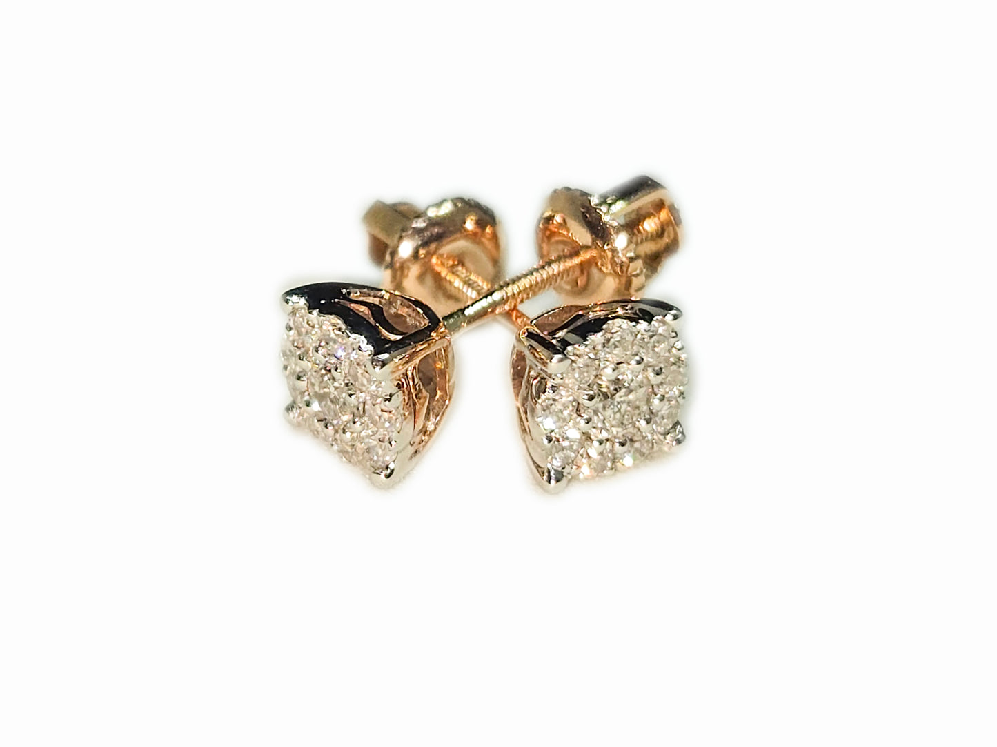 Paire de boucles d'oreilles cluster rondes en or et diamants 0.60 ct