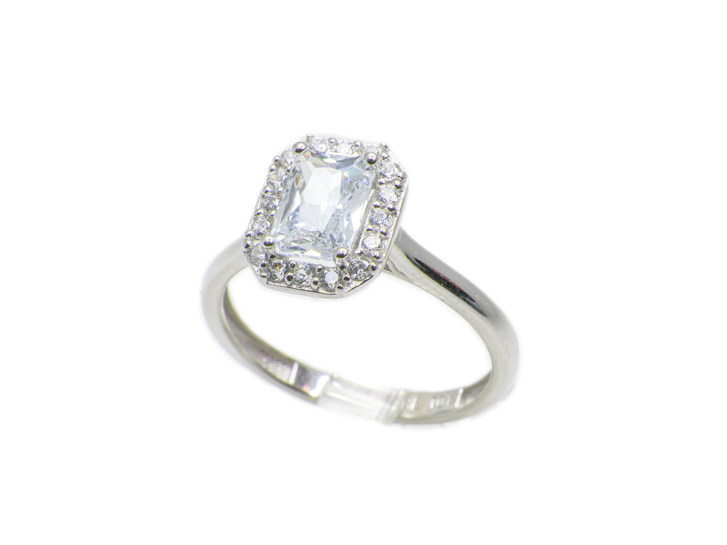Halo Gold Ring with Emerald Cut Stone
