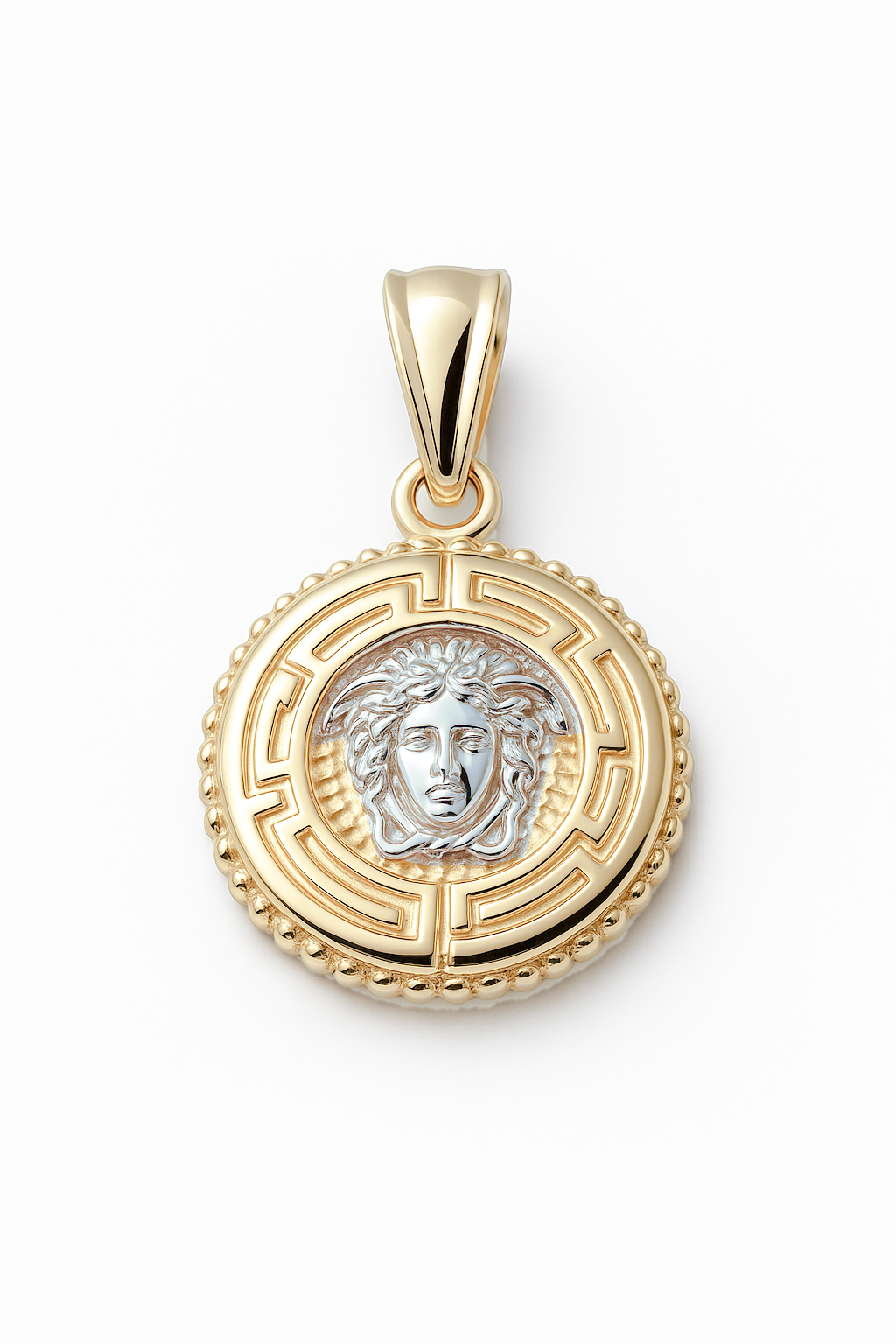 Pendentif Rond en Or avec motif Medusa