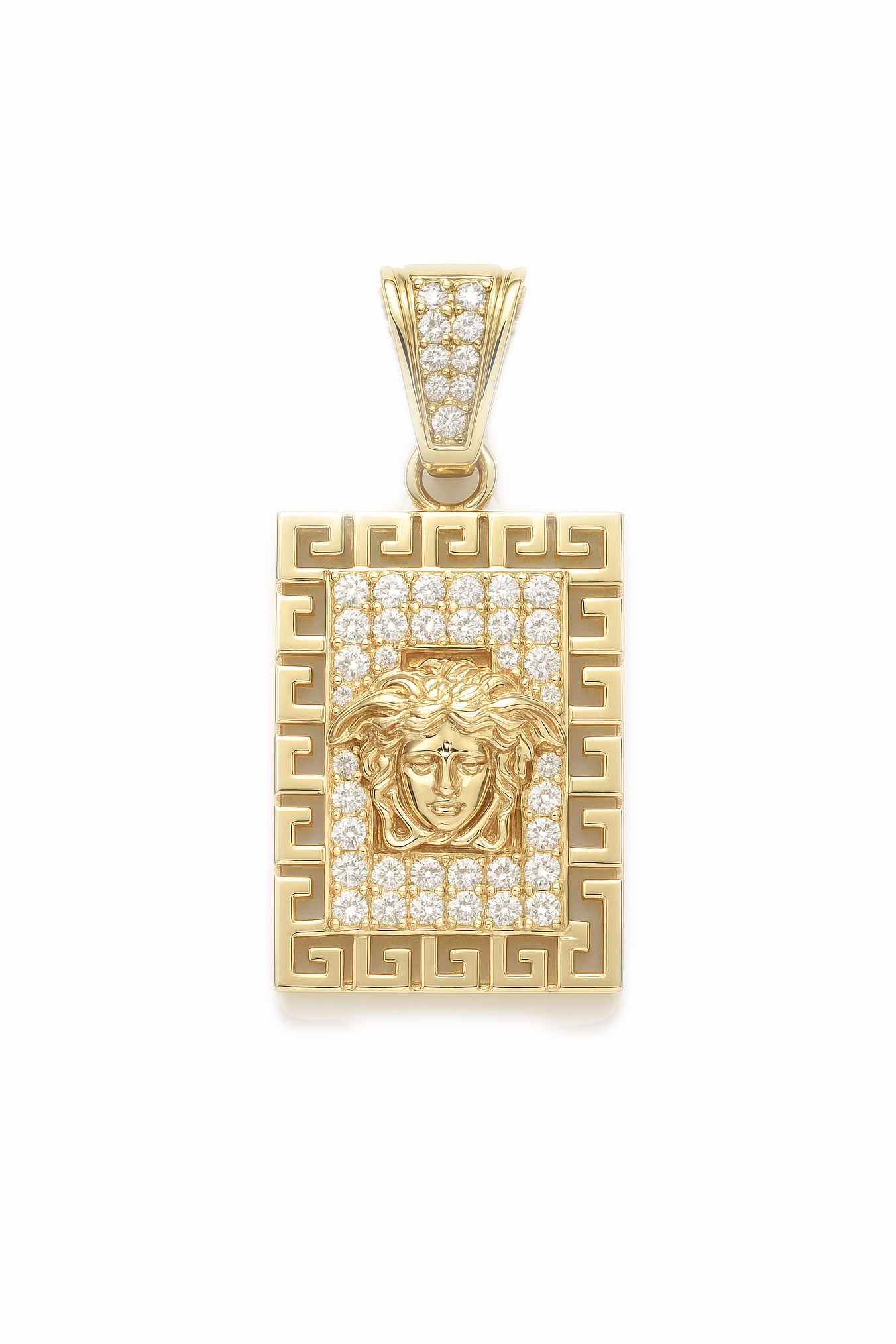 Rectangle Gold Pendant with Medusa Design