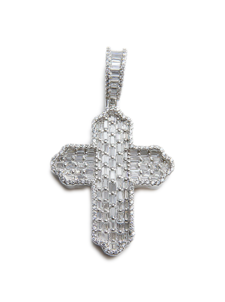 Cross Pendant with Baguettes (Silver)