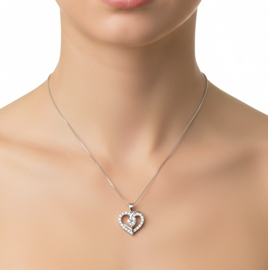 Heart Pendant & Chain Set(Silver)