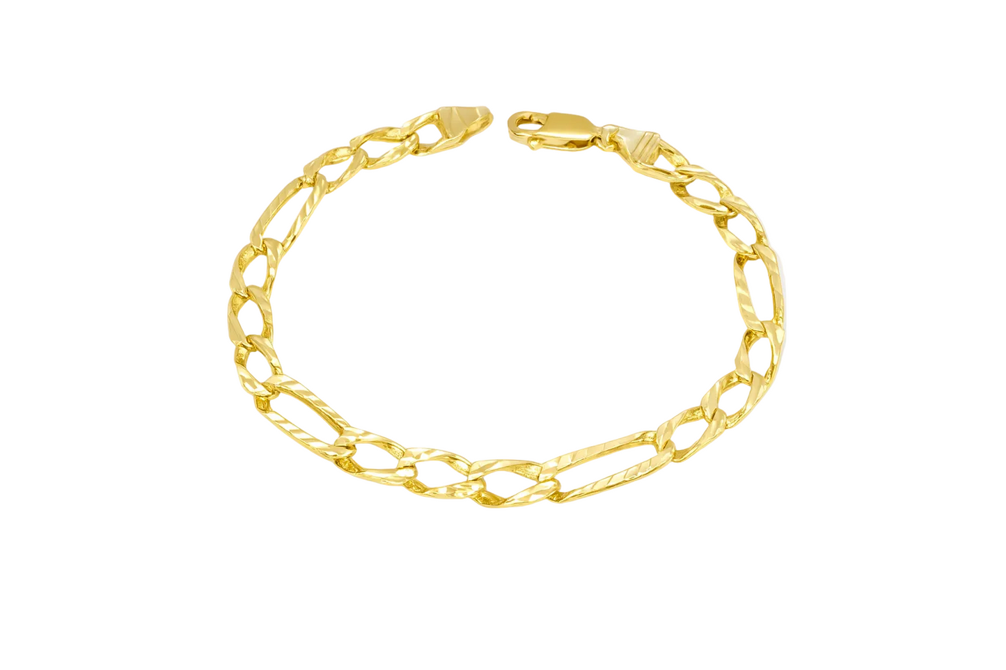 Diamond Cut Figaro Gold Bracelet 7mm