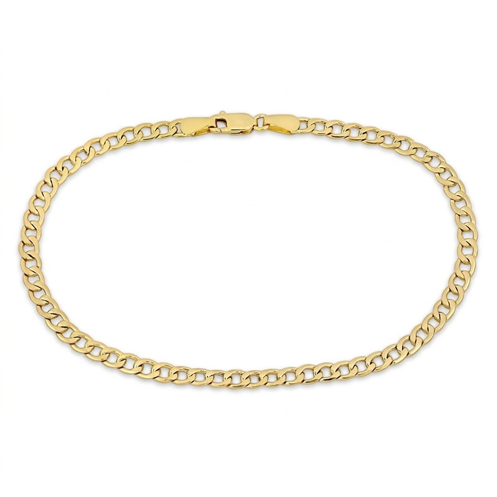Solid Flat Curb Gold Bracelet 3mm
