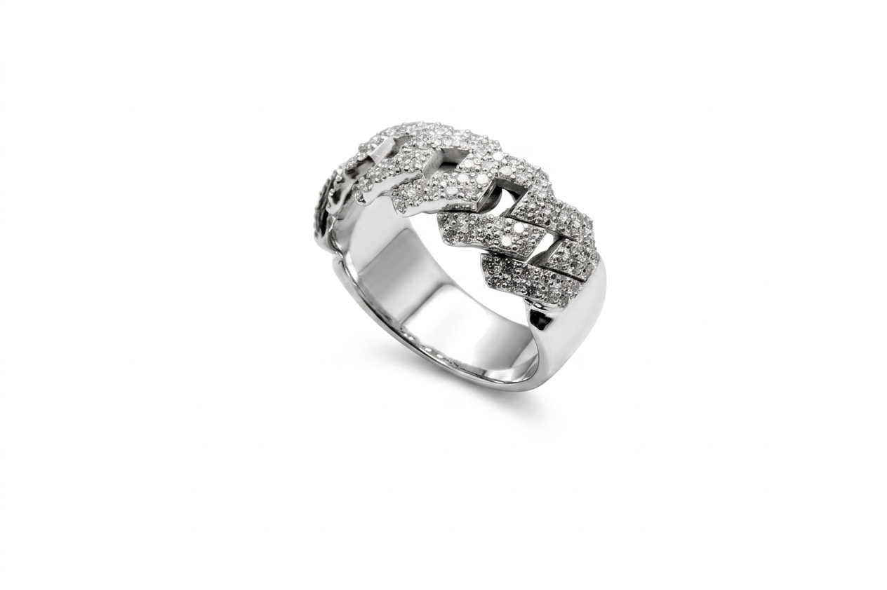 Bague Cubaine en Or Blanc Massif & Diamants 1.40ct