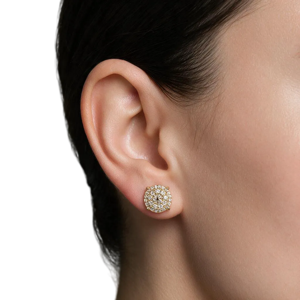 Pair of Round Gold Cluster Studs & 1.17ct LAB Diamonds