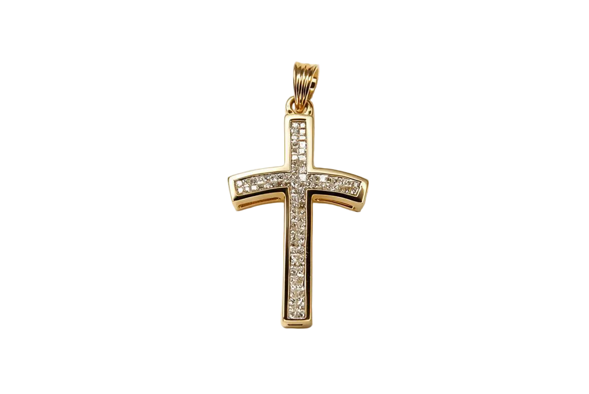Pendantif Croix en Or & sertissage invisible de 0.60 ct de Diamants