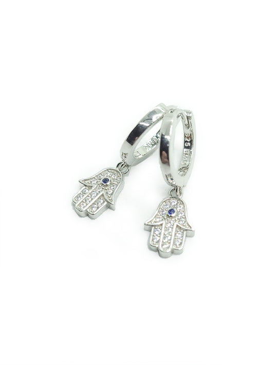 Boucles d'oreilles Main Fatima pendantes (Argent)