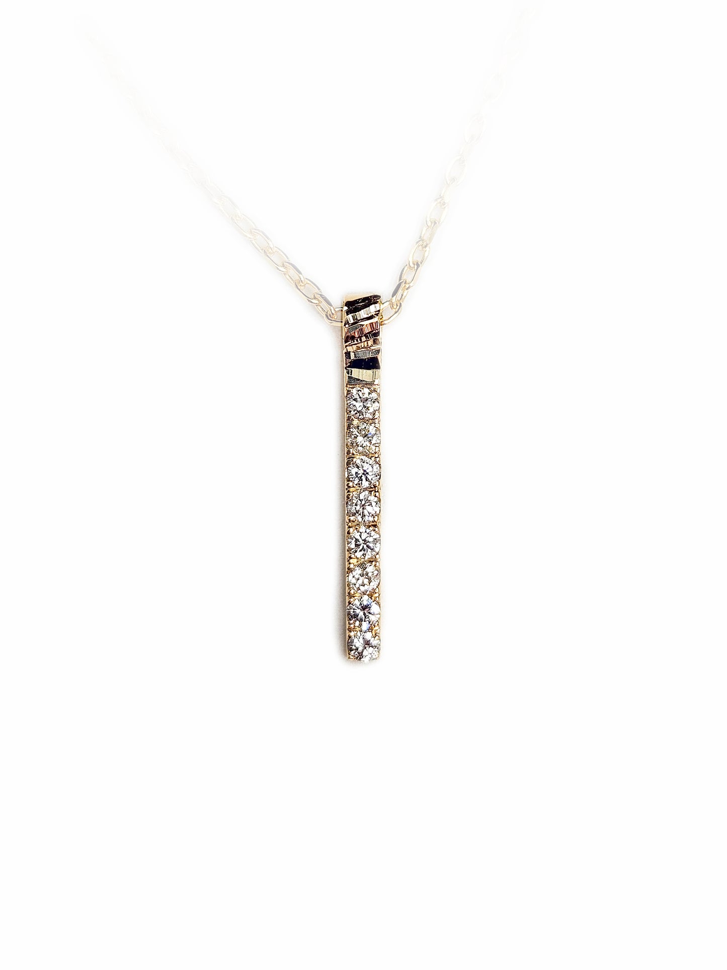 Pave Vertical Gold Bar Pendant & 0.62ct Diamonds