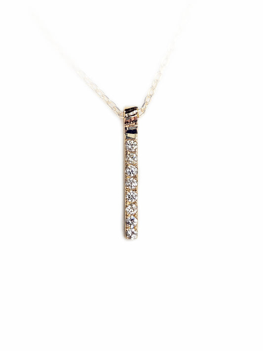 Pave Vertical Gold Bar Pendant & 0.62ct Diamonds