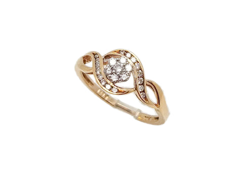 Flower Cluster Gold Ring & 0.40ct Diamond