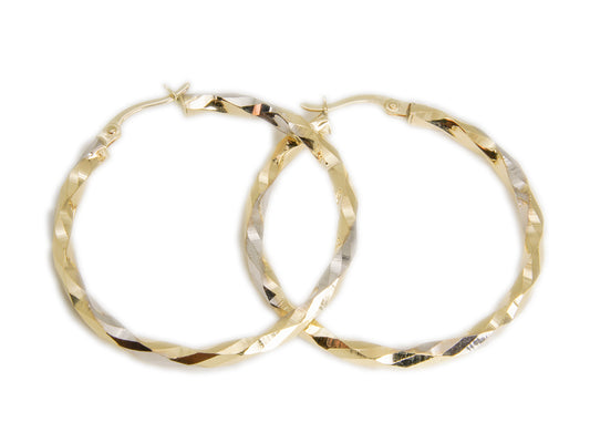 Pair of 2 Tone Gold Loops with Prism Design