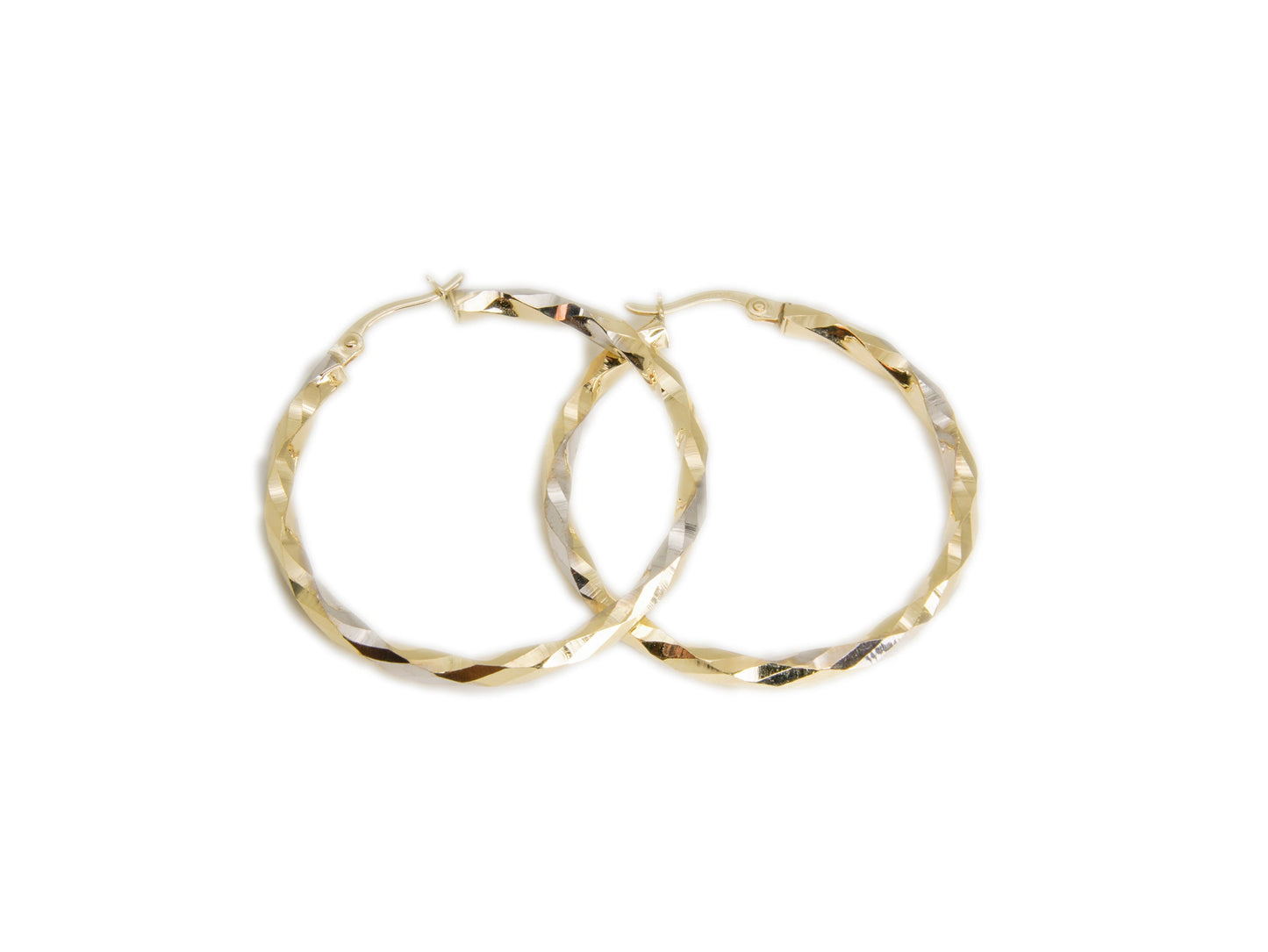 Pair of 2 Tone Gold Loops with Prism Design