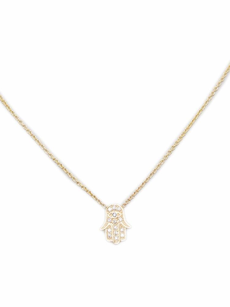 Gold Fatima Hand Necklace & 0.09ct Diamonds