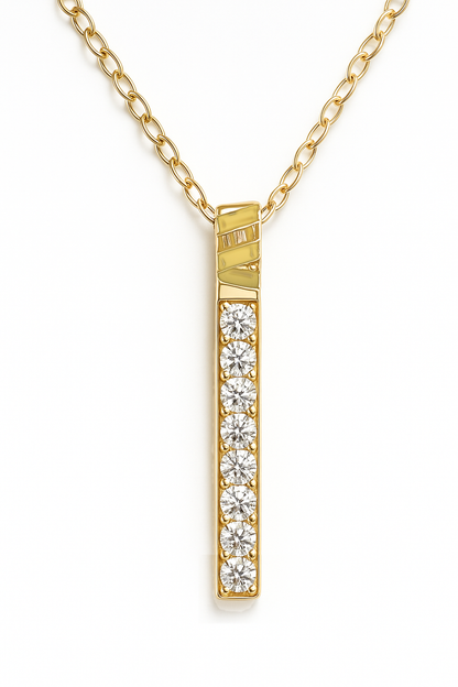 Pave Vertical Gold Bar Pendant & 0.62ct Diamonds