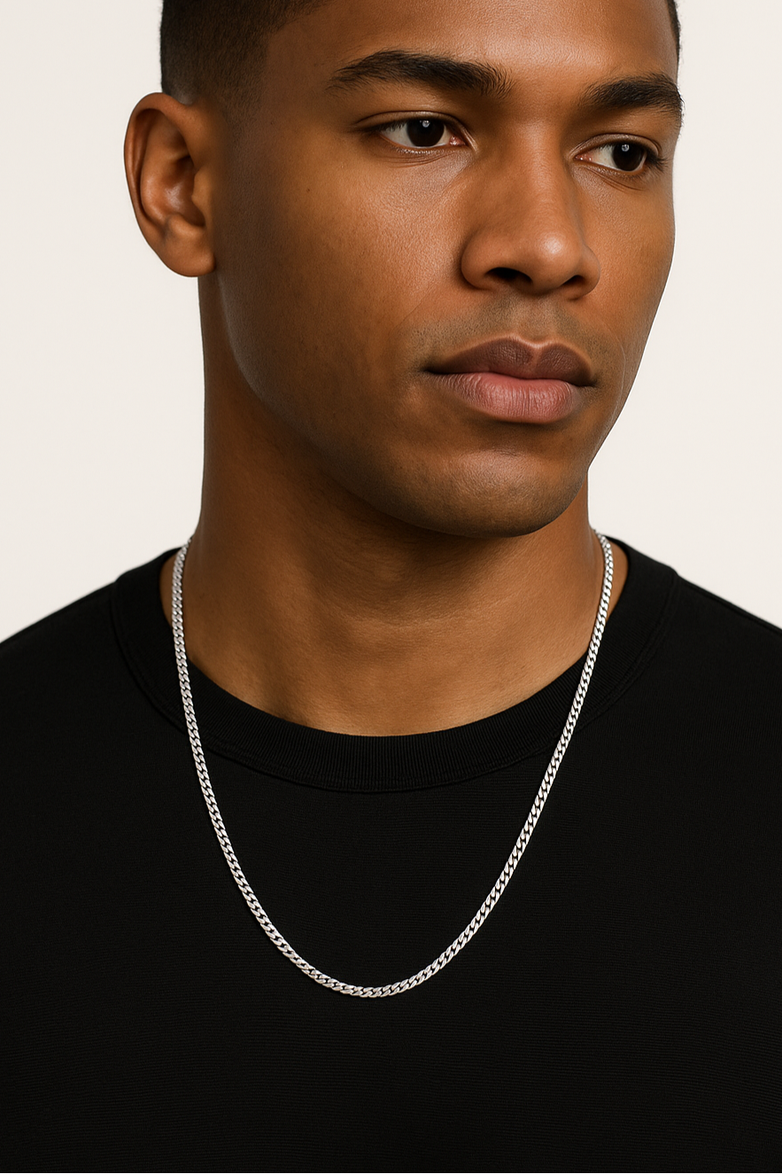 Flat Curb Chain 3.5MM (White Gold)