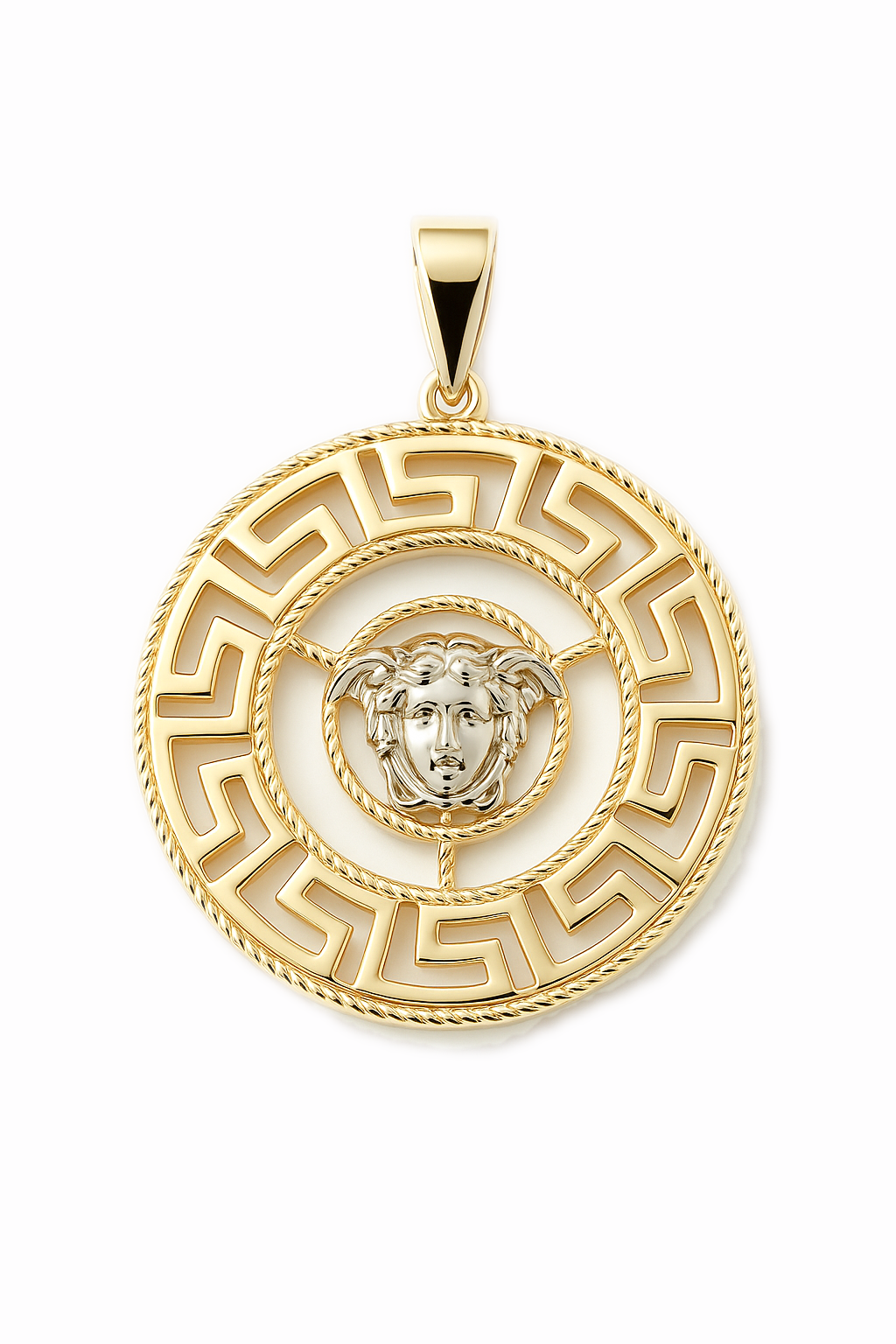Round Gold Pendant with Medusa Design