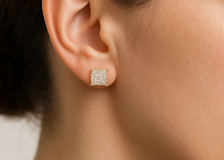 Pair of Gold Square & 0.60ct Diamond Studs
