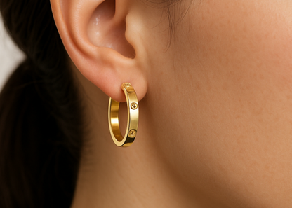 Paire d'anneaux boucles d'oreilles en Or avec motif de Vis