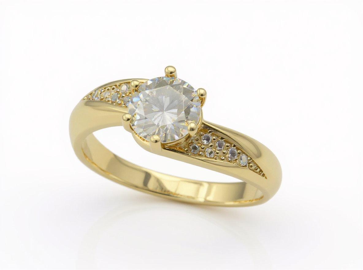 6 Prong Solitaire with Accents Gold Ring