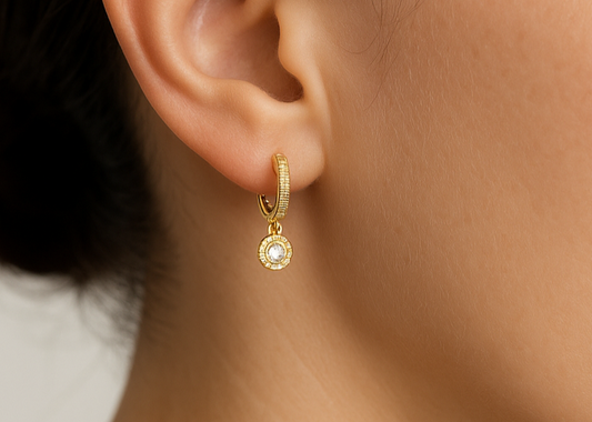 Paire de huggies pendantes en Or (Halo)