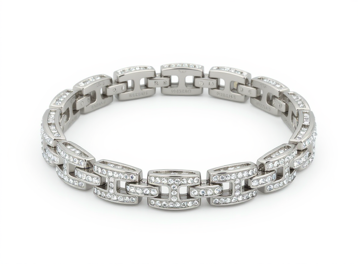 Bracelet maille en H, 8mm Iced Out (Argent)