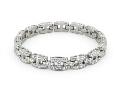Bracelet maille en H, 8mm Iced Out (Argent)