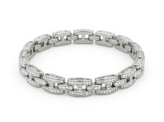 H Link Bracelet 8mm Iced Out(Silver)