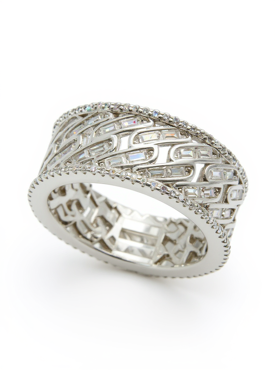 Cuban Ring with Cz Baguettes (Silver)