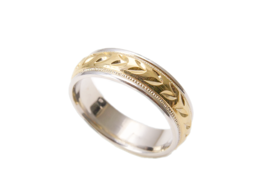 2 Tone Diamond Cut Gold Band
