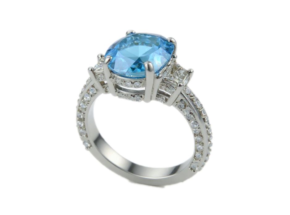 Blue Topaz Gold Ring & 1.91ct Diamonds