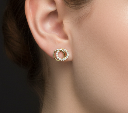 Pair of Double Circle Gold Studs