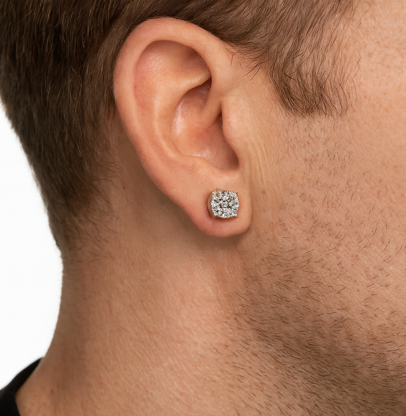 Pair of Round Gold Cluster Studs & 0.50ct Diamonds