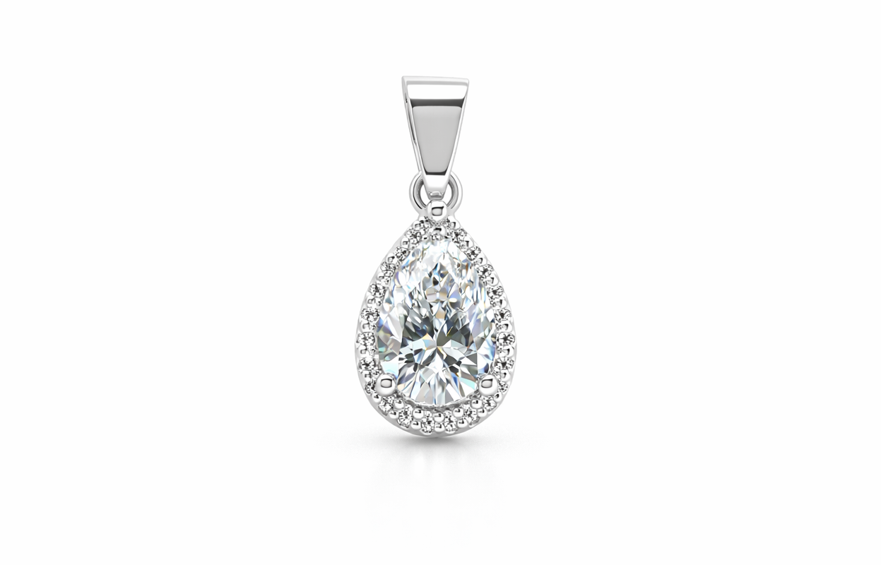 Halo Pear Shape Pendant & 0.94ct Diamond (White Gold)