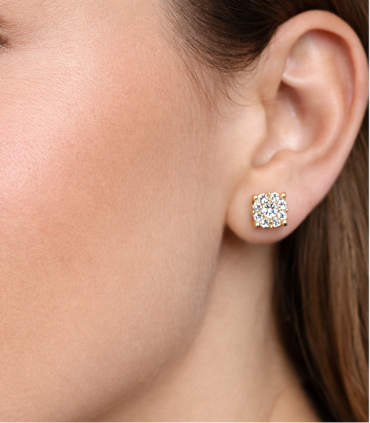 Pair of Round Gold Cluster Studs & 0.46ct Diamonds