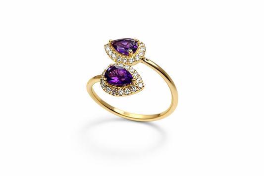 Bague en or avec améthyste et 0.37ct de diamants