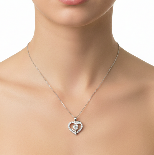 Heart Pendant & Chain Set(Silver)