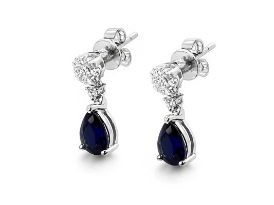 Paire de boucles pendantes bleue serties de 0.36ct de diamants (Or blanc)