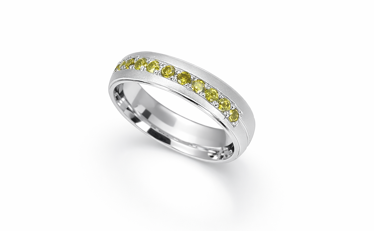 Sandblasted Band & 0.44ct Yellow Diamonds (White Gold)