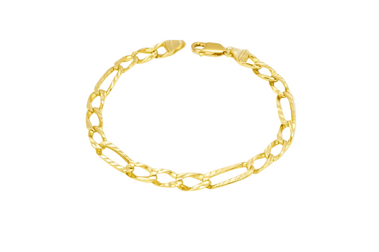Diamond Cut Figaro Gold Bracelet 7mm