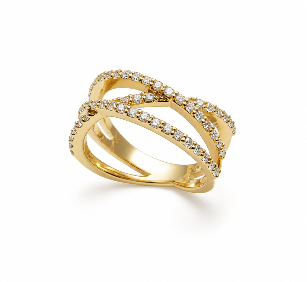 Criss Cross Gold Ring & 1.02ct Diamonds