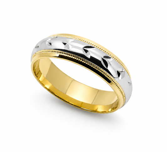 2 Tone Diamond Cut Gold Band