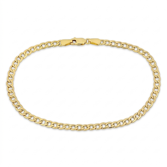 Solid Flat Curb Gold Bracelet 3mm