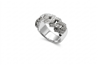 Bague Cubaine en Or Blanc Massif & Diamants 1.40ct