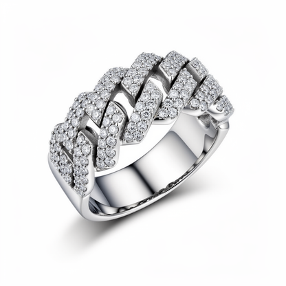 Bague Cubaine en Or Blanc Massif & Diamants 1.40ct