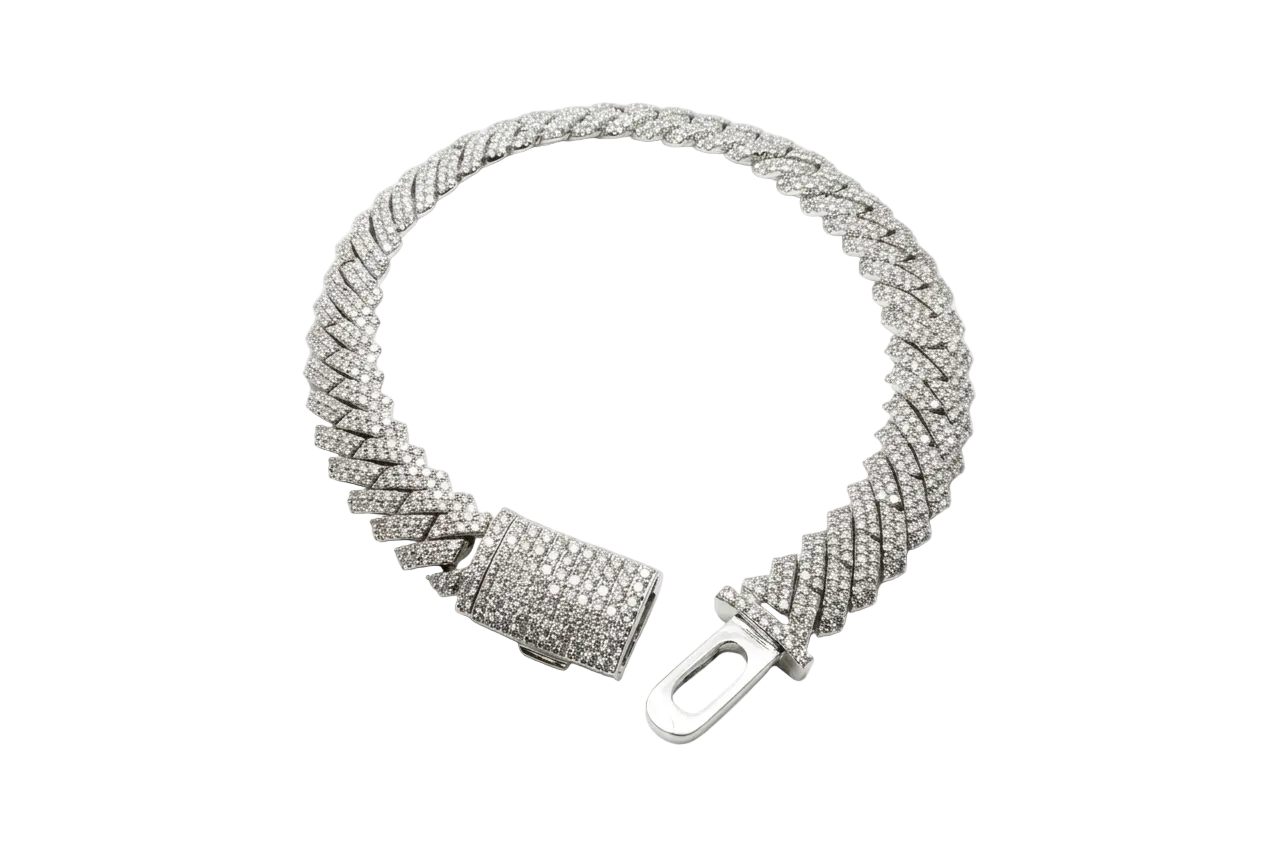 Solid Cuban Link Bracelet 10mm & 9.50ct Diamonds (White Gold)