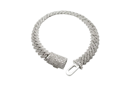 Solid Cuban Link Bracelet 10mm & 9.50ct Diamonds (White Gold)