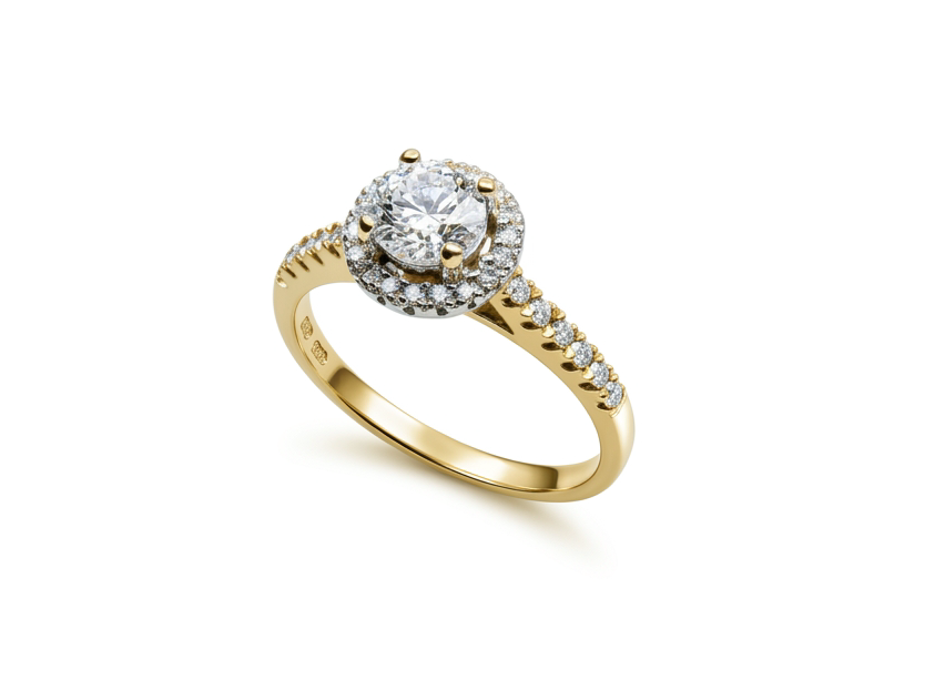 Bague Halo en or sertie de 0.90ct de diamants