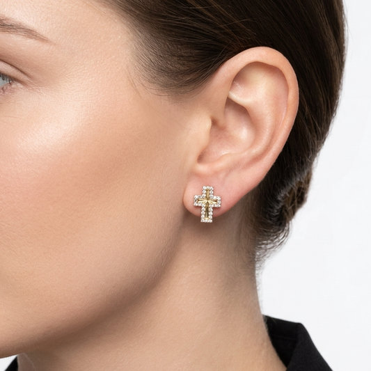 Paire de Boucles d'oreilles Croix en Or